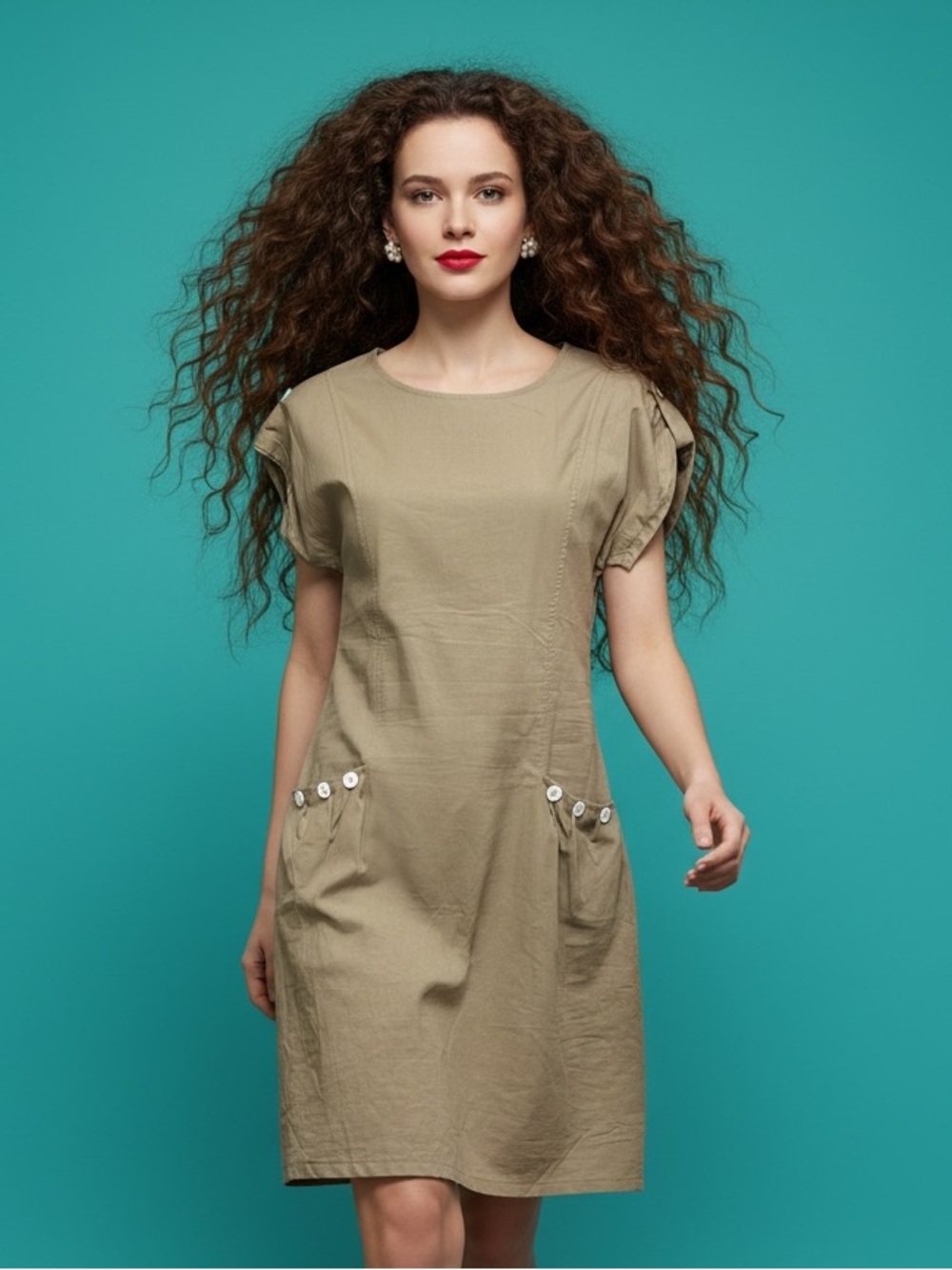 Simple Knee Length Brown Dress Size M